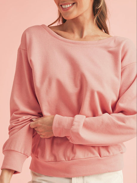 Bow Cutout Round Neck Long Sleeve Sweatshirt | Hanalas