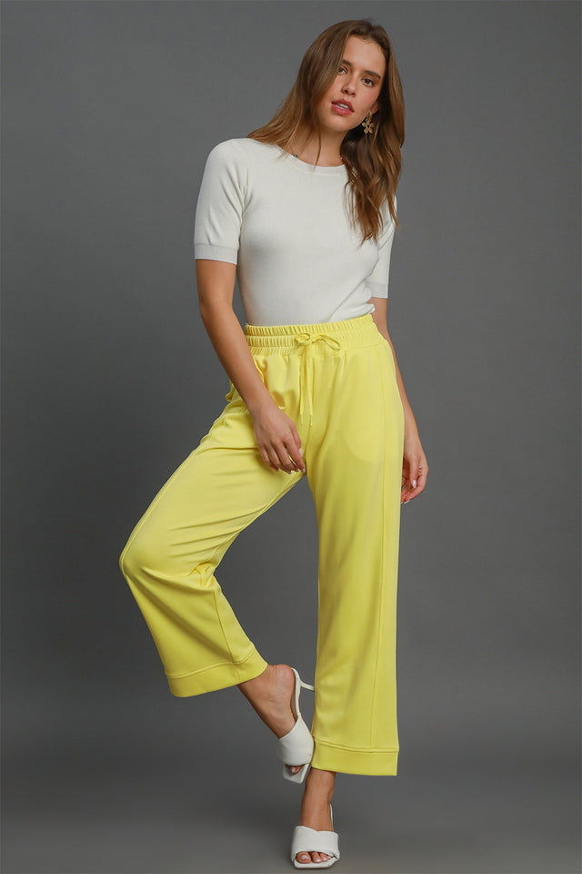 Umgee Drawstring Elastic Waist Wide Leg Pants | Hanalas