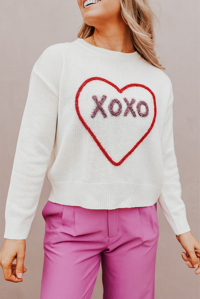 XOXO Round Neck Drop Shoulder Sweater | Hanalas