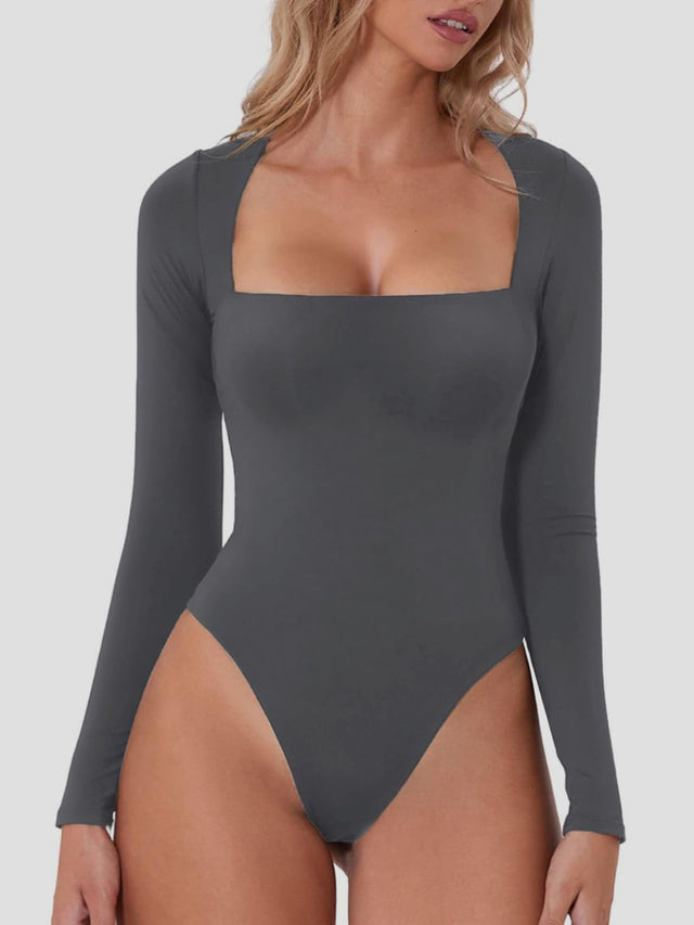 Square Neck Long Sleeve Bodysuit | Hanalas