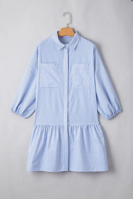 Striped Collared Neck Mini Dress Trendsi Hanalas