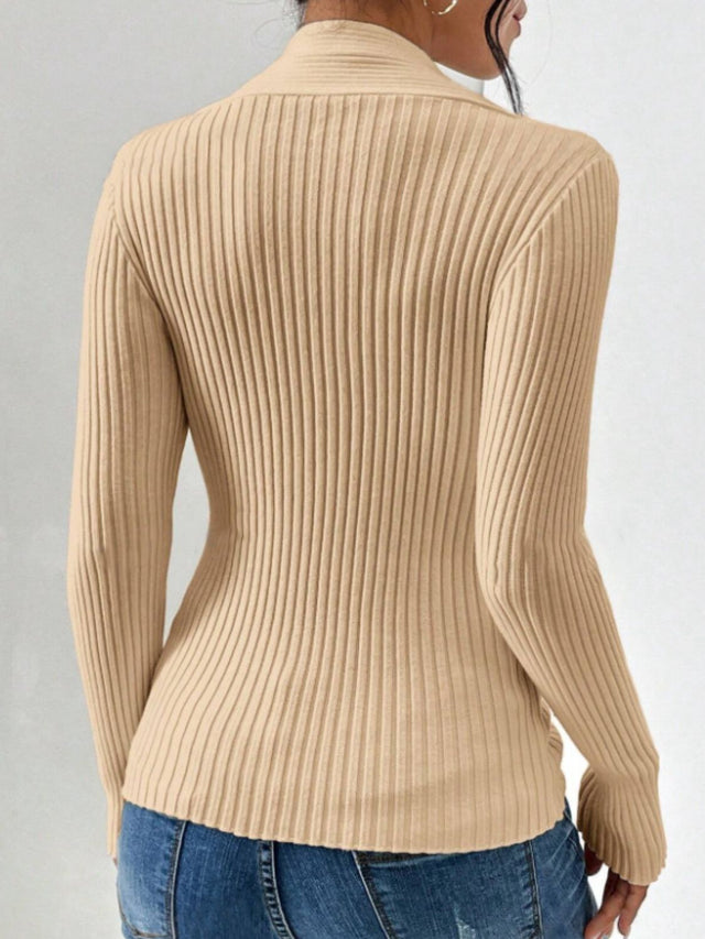 Twist Front Ribbed Long Sleeve Sweater | Hanalas