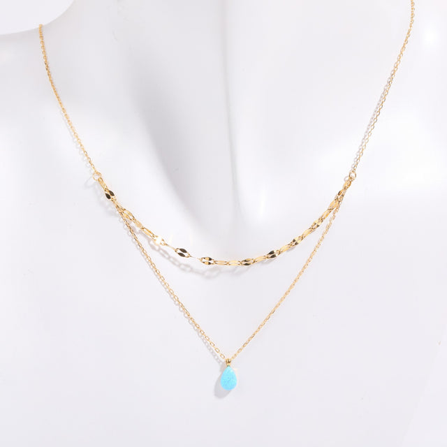 Stainless Steel Opal Pendant Necklace | Hanalas