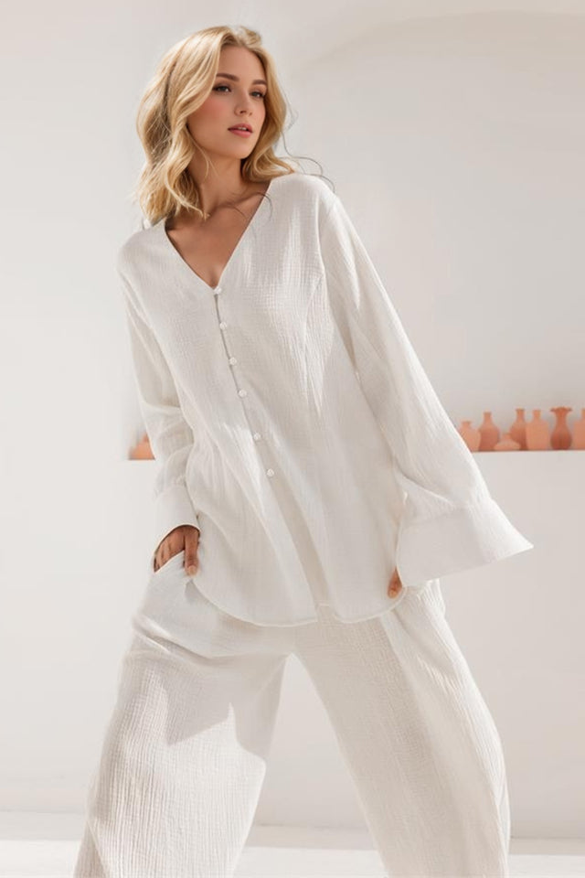 Basic Bae Buttery-Soft V-Neck Long Sleeve Top and Pants Set | Hanalas