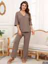 Ribbed Half Sleeve Top and Pocketed Pants Set | Hanalas