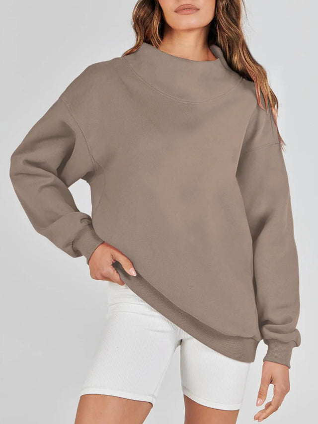 Mock Neck Drop Shoulder Long Sleeve Sweatshirt | Hanalas