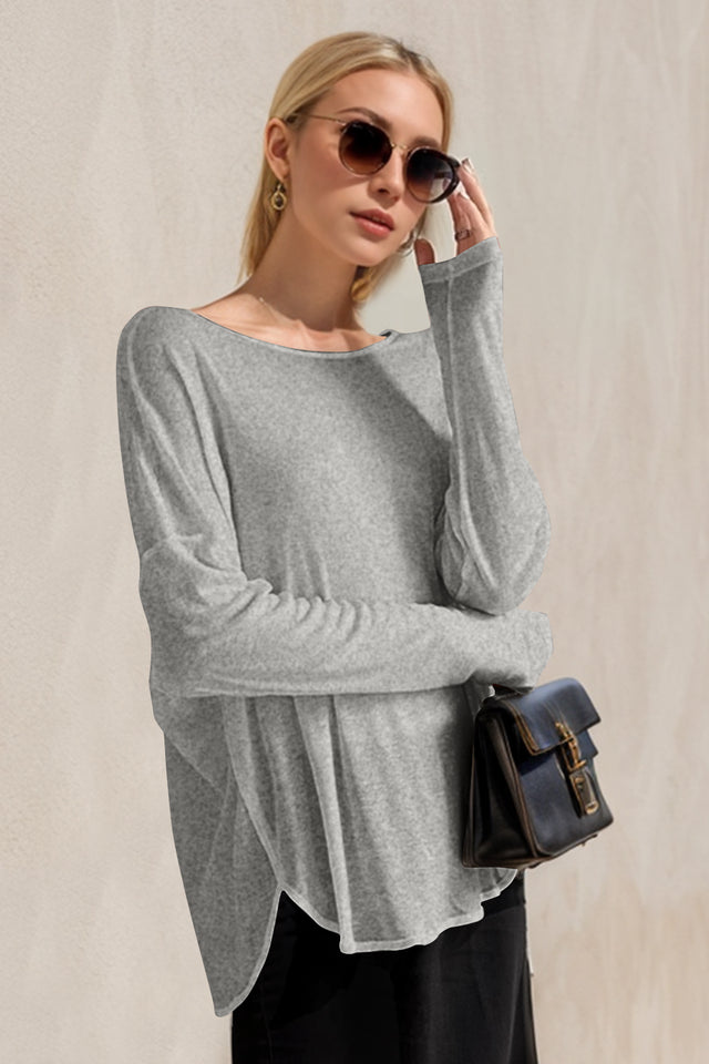 Basic Bae High-Low Long Sleeve T-Shirt Trendsi Hanalas