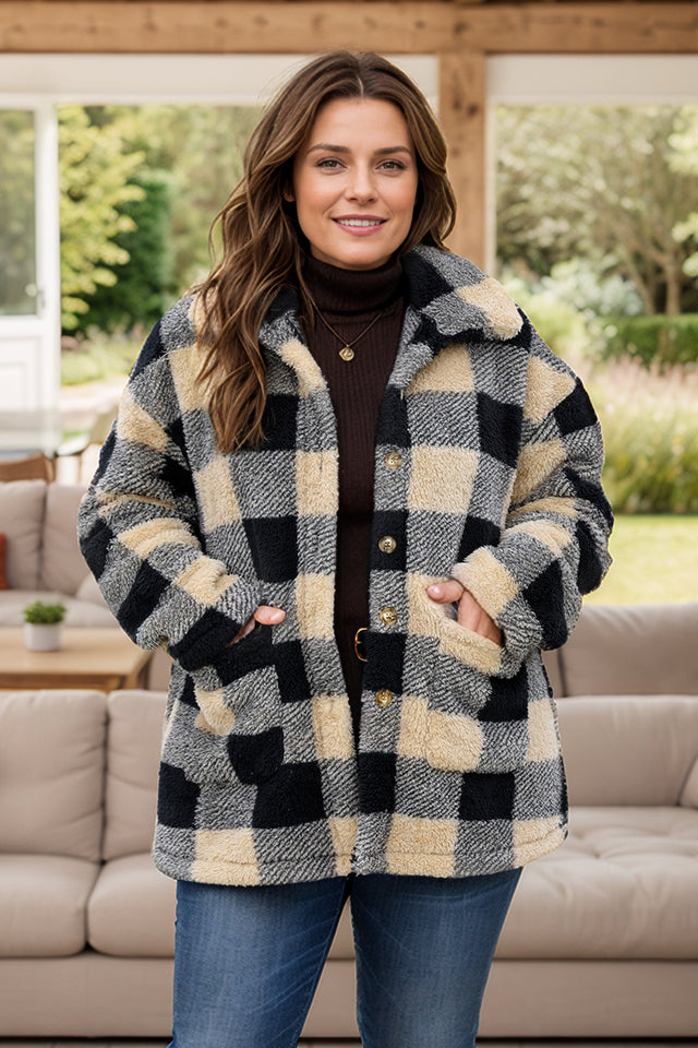 Plus Size Plaid Button Up Long Sleeve Coat Trendsi Hanalas