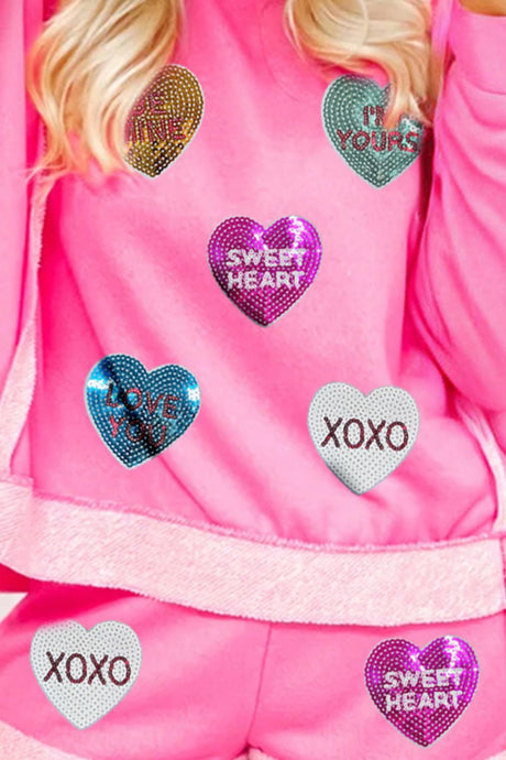Sequin Heart Round Neck Top and Shorts Set | Hanalas