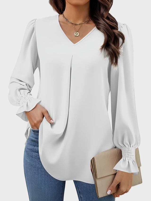 V-Neck Flounce Sleeve Top | Hanalas