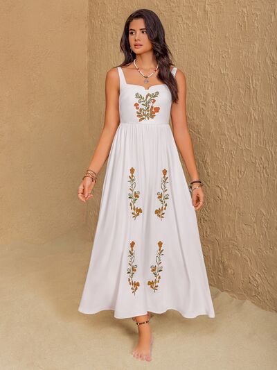 Floral Embroidered Sleeveless Maxi Dress | Hanalas