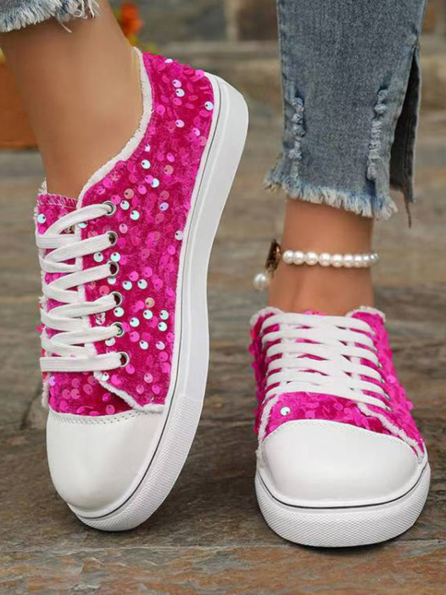 Sequin Round Toe Flat Sneakers | Hanalas