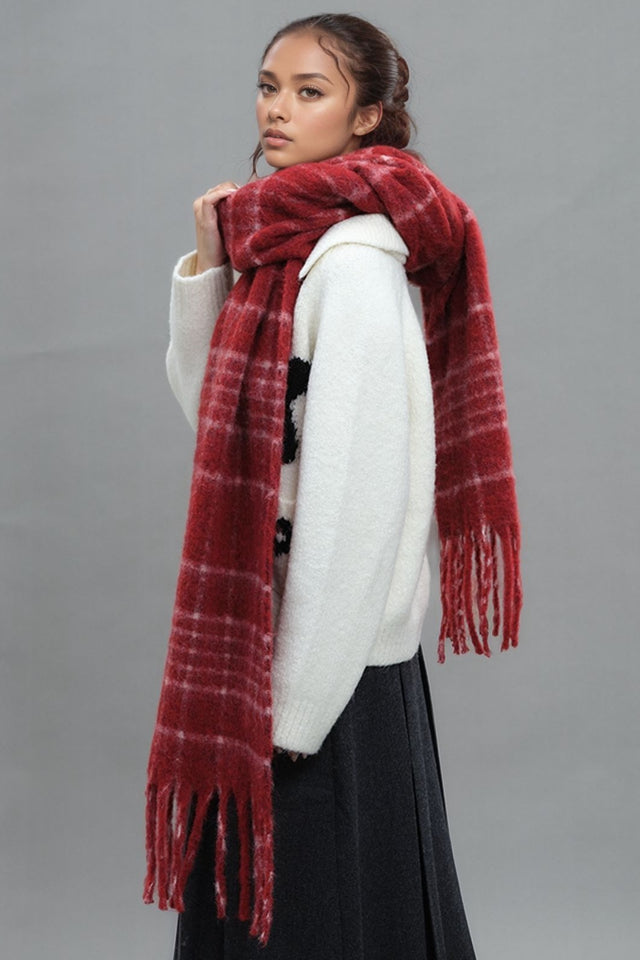 Fringe Plaid Thermal Scarf | Hanalas