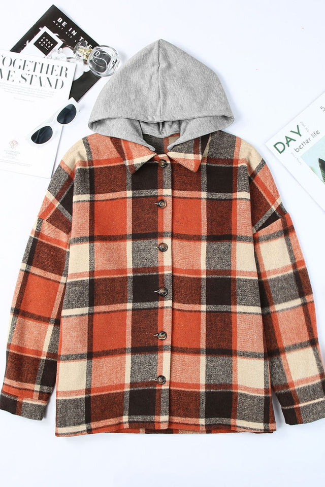 Plaid Button Up Hooded Shacket | Hanalas