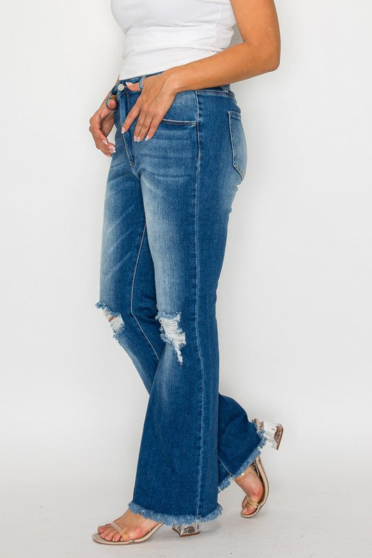 bytos Full Size Raw Hem Distressed High Rise Bootcut Jeans | Hanalas