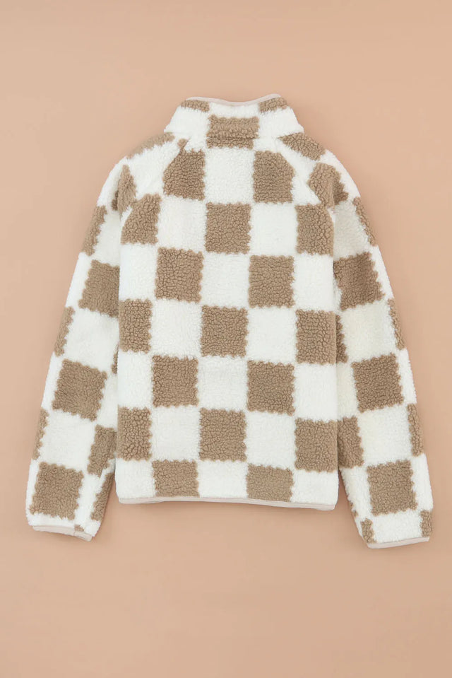 Checkered Snap Down Long Sleeve Jacket Trendsi Hanalas