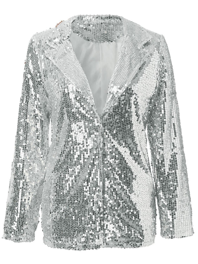 Sequin Lapel Collar Long Sleeve Blazer | Hanalas