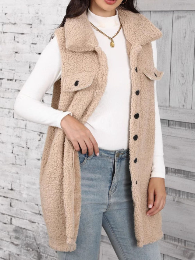 Button Up Teddy Vest Coat Trendsi Hanalas