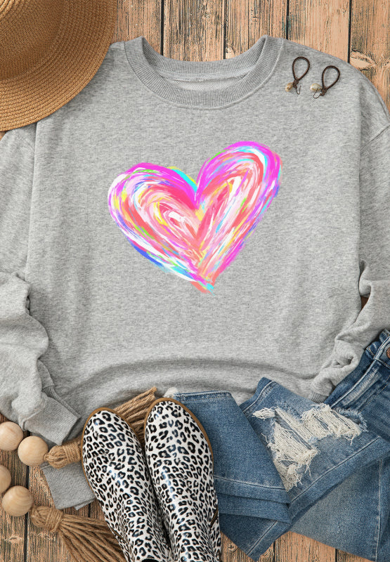 Valentine’s Day Heart Round Neck Drop Shoulder Sweatshirt | Hanalas