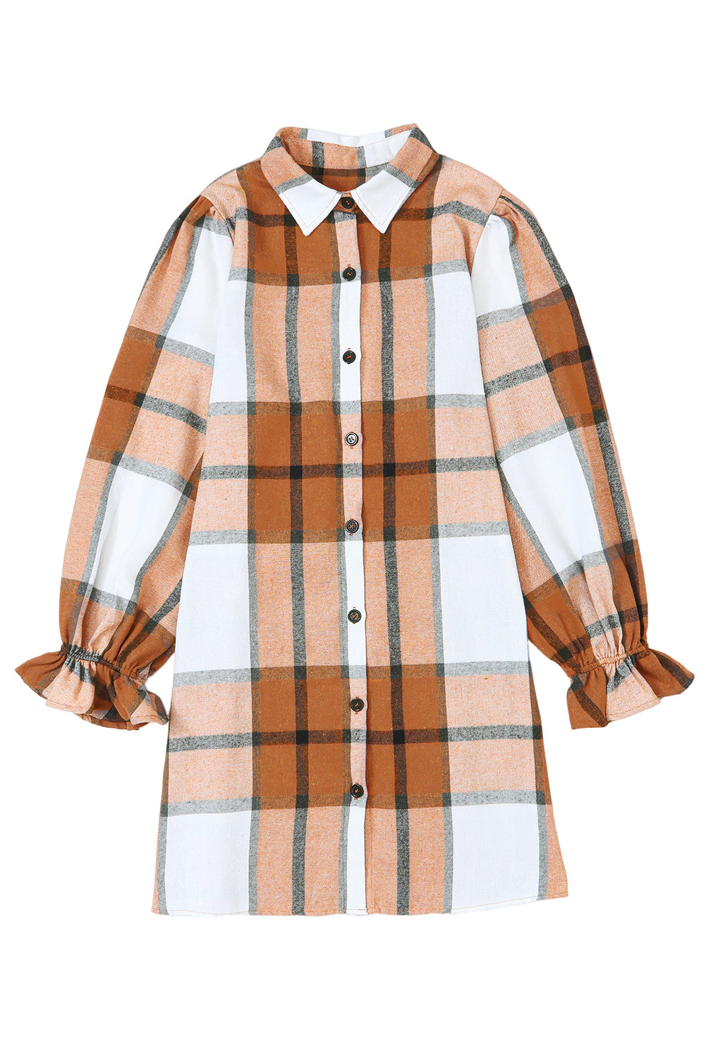 Khaki Western Plaid Button Up Loose Shirt Dress