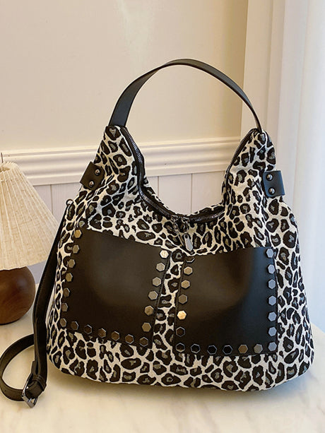 Leopard Polyester Shoulder Bag with Zippers Trendsi Hanalas