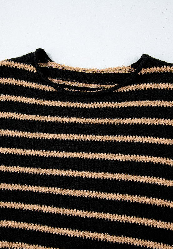 Stripe Drop Shoulder Round Neck Sweater | Hanalas