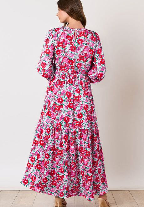 Printed Round Neck Lantern Sleeve Maxi Dress Trendsi Hanalas