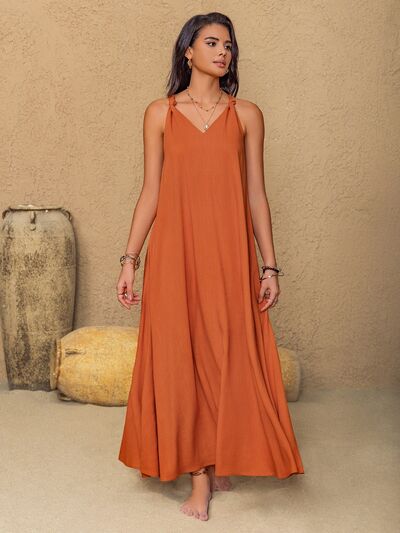 Ruched Twisted Back Sleeveless Maxi Cami Dress | Hanalas