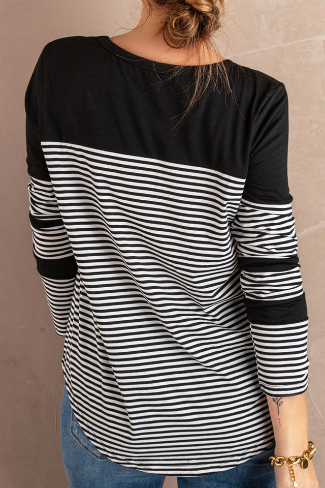 Striped Round Neck Long Sleeve T-Shirt | Hanalas