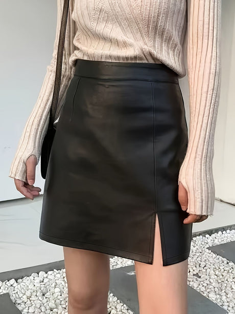 PU Leather Slit Mini Skirt Trendsi Hanalas