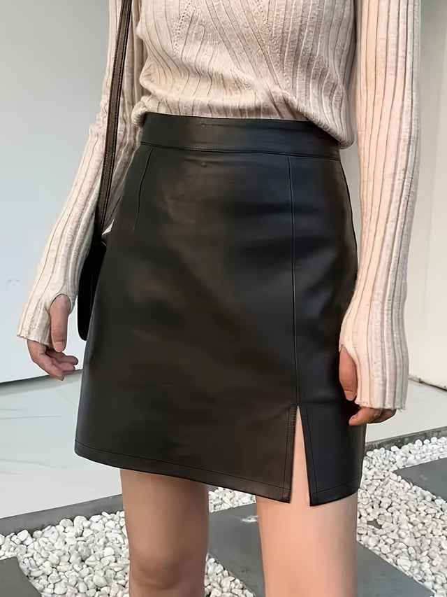 PU Leather Slit Mini Skirt Trendsi Hanalas