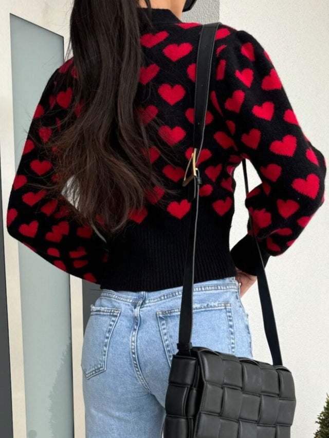 Valentine’s Day Heart V-Neck Cropped Cardigan | Hanalas