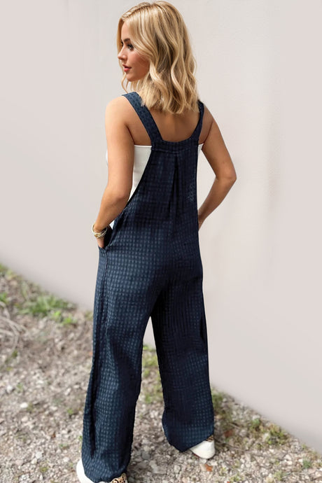 Oh Full Size Plaid Wide Leg Overalls with Pockets | Hanalas