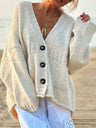 Pocketed V-Neck Button Up Cardigan | Hanalas