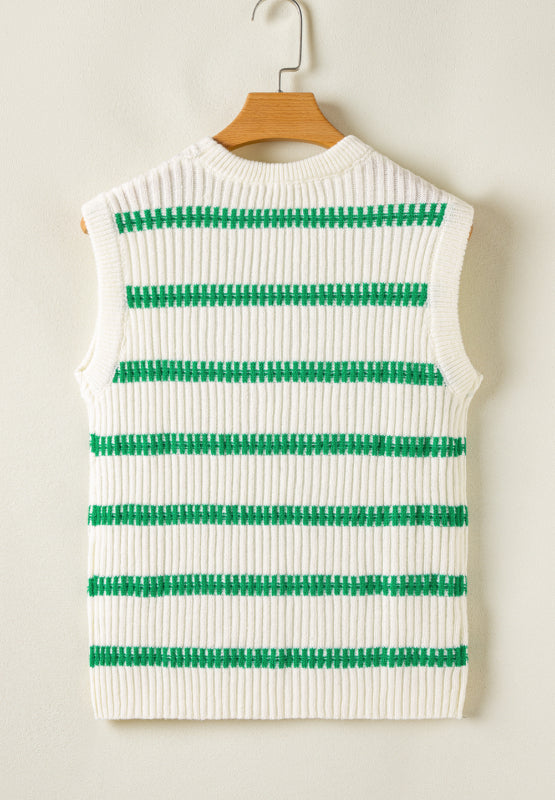 Striped Round Neck Sweater Vest | Hanalas