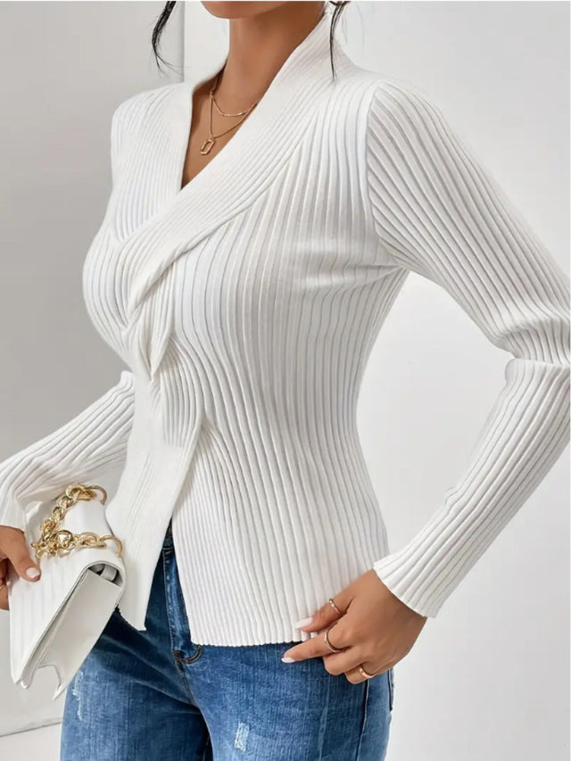 Twist Front Ribbed Long Sleeve Sweater | Hanalas