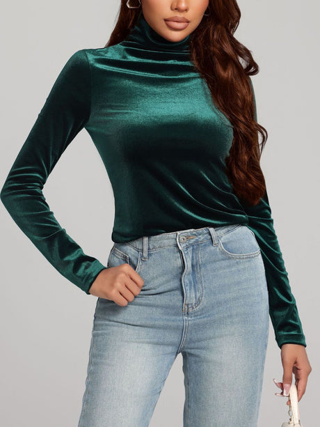 Solid Color Turtleneck Long Sleeve Top | Hanalas