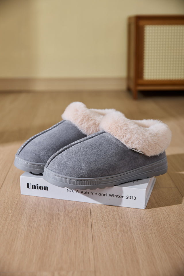 Faux Fur Round Toe Platform Slippers | Hanalas