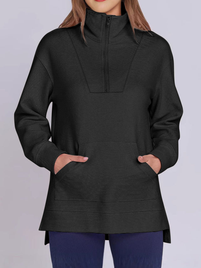 ฺHigh-Low Quarter Zip Long Sleeve Sweatshirt | Hanalas