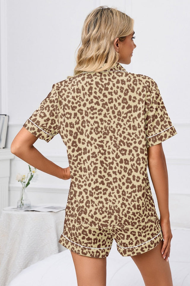 Full Size Leopard Short Sleeve Top and Shorts Lounge Set Plus Size | Hanalas