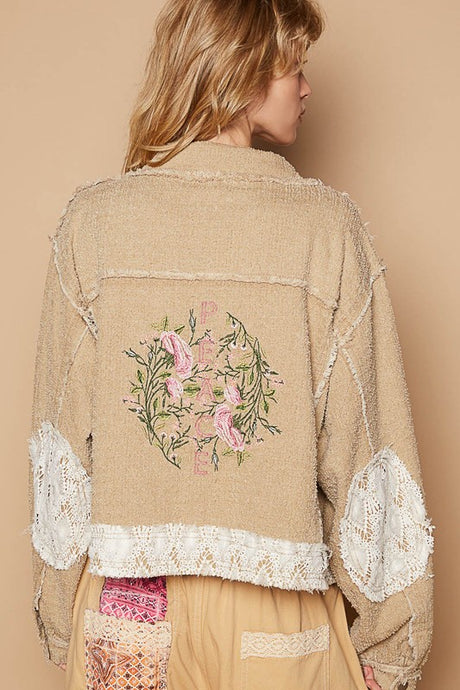 POL Crochet Patch Embroidered Button Up Jacket | Hanalas