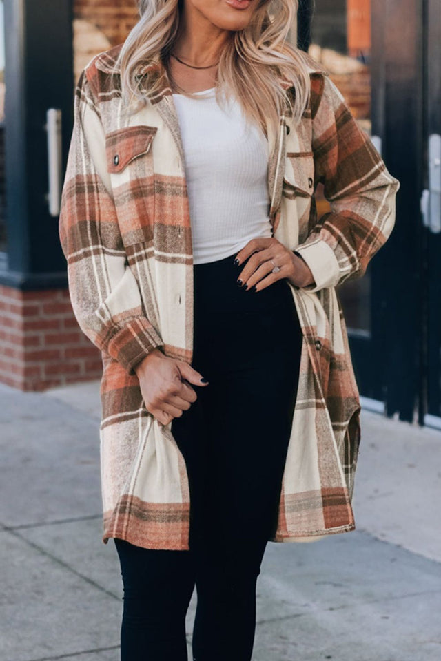 Pocketed Plaid Collared Neck Shacket | Hanalas