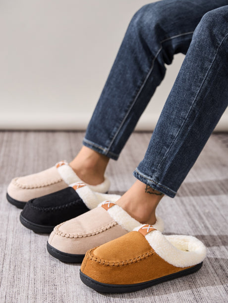 Contrast Round Toe Flat Slippers | Hanalas