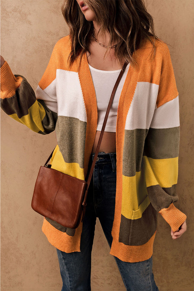 Open Front Color Block Cardigan | Hanalas