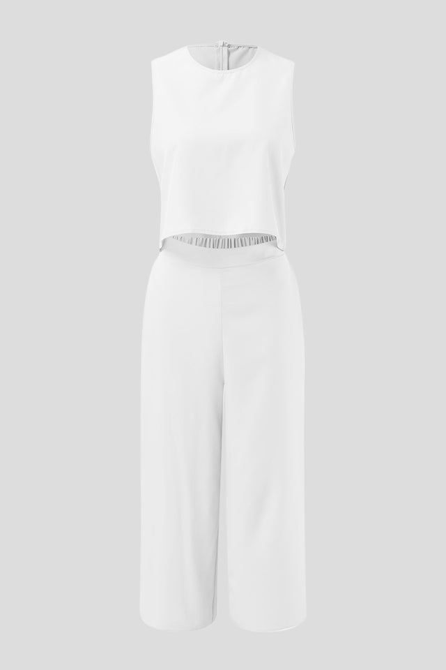 Round Neck Top and Wide Leg Pants Set | Hanalas