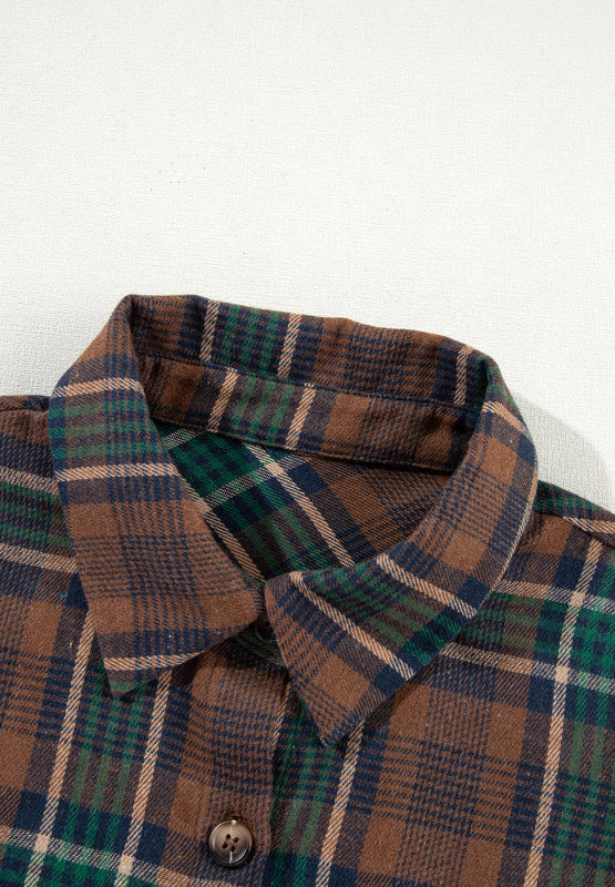 Plaid Collared Neck Button Up Jacket | Hanalas