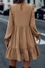 Frill Round Neck Flounce Sleeve Mini Dress