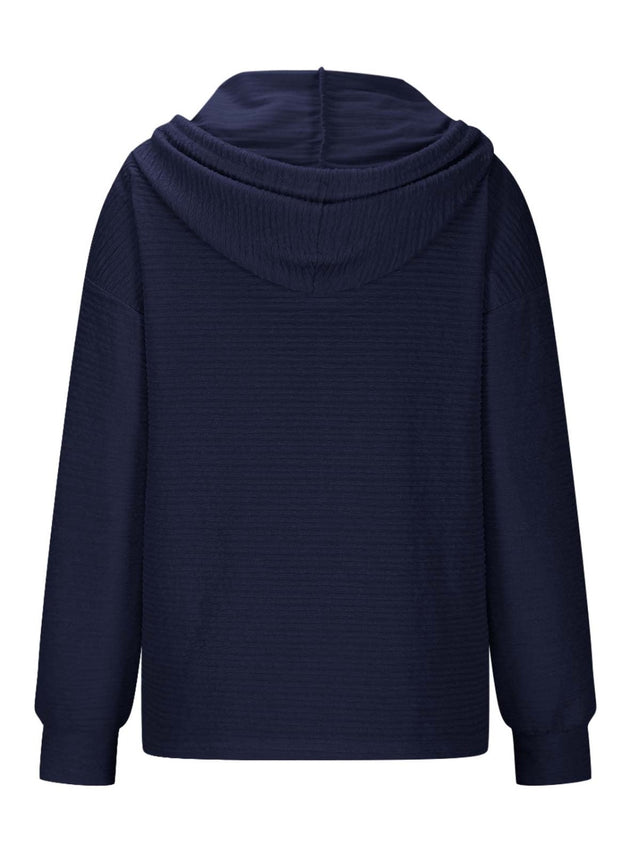 Drawstring Quarter Button Long Sleeve Hoodie | Hanalas