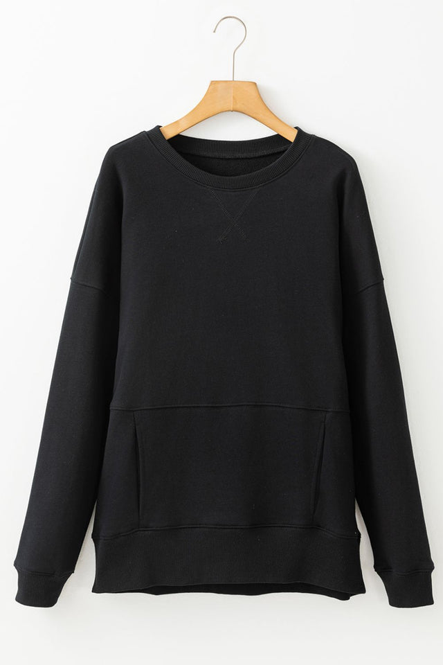 Solid Color Round Neck Long Sleeve Sweatshirt | Hanalas