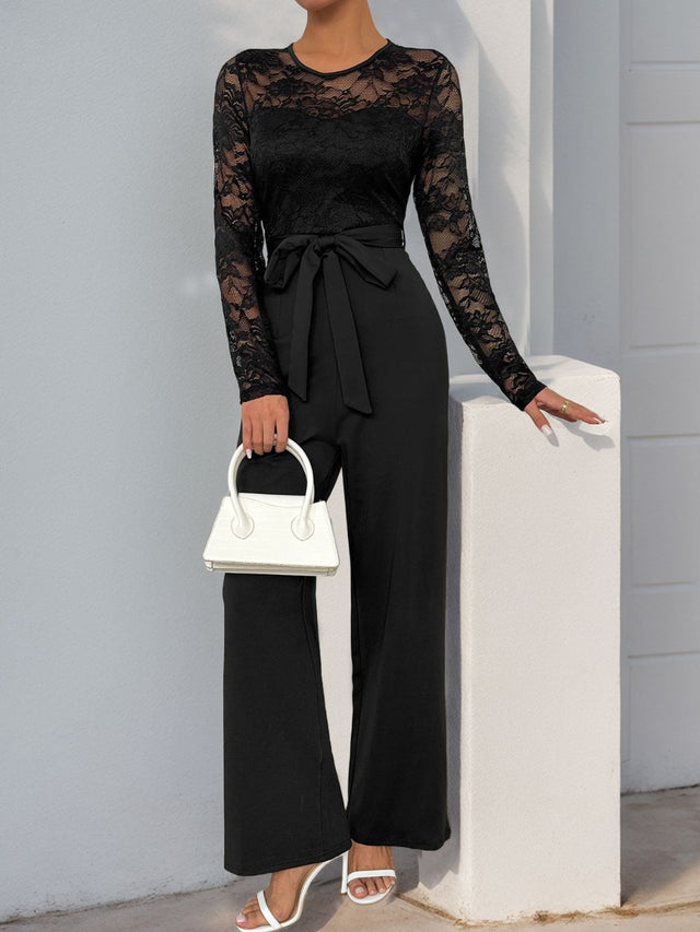 Perfee Lace Round Neck Long Sleeve Jumpsuit Trendsi Hanalas